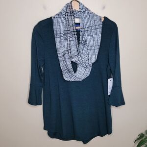 NWT Apt. 9 | Dark Teal Green Flared Sleeve Top with Coordinating Infinity Scarf